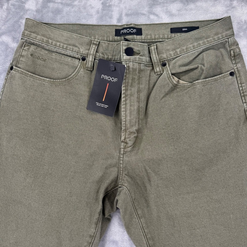 PROOF Mens Slim Fit Khaki Green Cotton Blend Pants Trousers Size 33x30